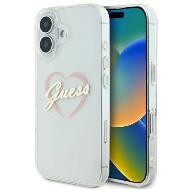 Guess iPhone 16 Plus - IML Heart - MagSafe Σκληρή Θήκη με Πλαίσιο Σιλικόνης - Διάφανη - GUHCP16MHCHGSPT