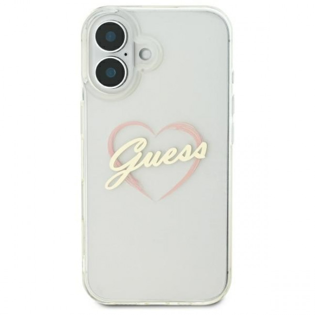 Guess iPhone 16 Plus - IML Heart - MagSafe Σκληρή Θήκη με Πλαίσιο Σιλικόνης - Διάφανη - GUHCP16MHCHGSPT