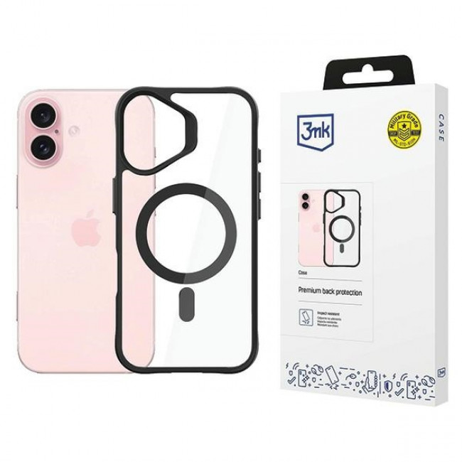 3MK iPhone 16 Satin Armor MagCase Θήκη Σιλικόνης TPU με MagSafe - Black / Διάφανη