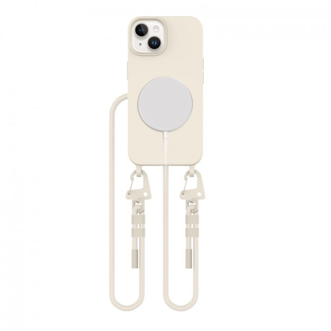 Tech-Protect iPhone 15 MagNecklace - MagSafe Θήκη Σιλικόνης TPU με Pυθμιζόμενο Αποσπώμενο Κορδόνι - Cosmic Latte