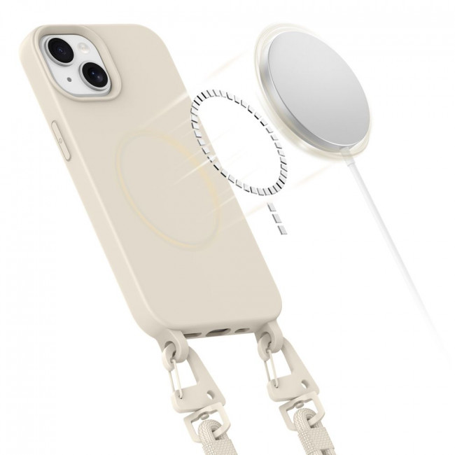 Tech-Protect iPhone 15 MagNecklace - MagSafe Θήκη Σιλικόνης TPU με Pυθμιζόμενο Αποσπώμενο Κορδόνι - Cosmic Latte