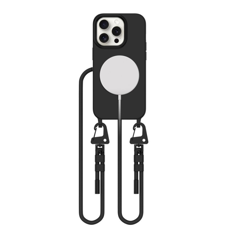 Tech-Protect iPhone 15 Pro MagNecklace - MagSafe Θήκη Σιλικόνης TPU με Pυθμιζόμενο Αποσπώμενο Κορδόνι - Black