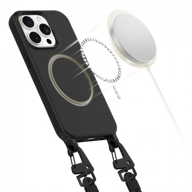 Tech-Protect iPhone 15 Pro MagNecklace - MagSafe Θήκη Σιλικόνης TPU με Pυθμιζόμενο Αποσπώμενο Κορδόνι - Black