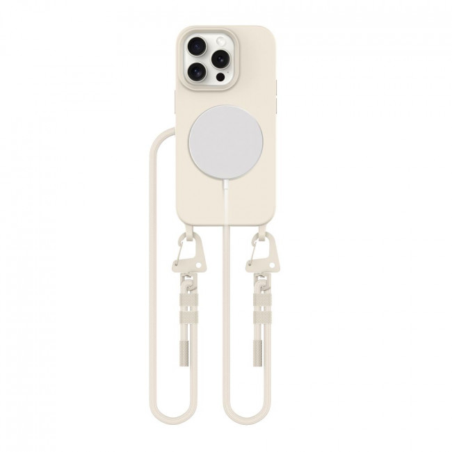 Tech-Protect iPhone 15 Pro MagNecklace - MagSafe Θήκη Σιλικόνης TPU με Pυθμιζόμενο Αποσπώμενο Κορδόνι - Cosmic Latte