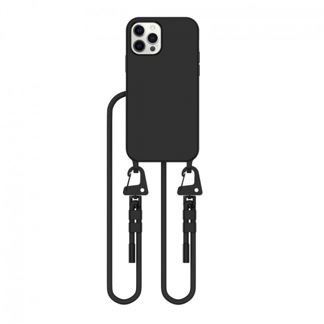 Tech-Protect iPhone 12 / iPhone 12 Pro MagNecklace - MagSafe Θήκη Σιλικόνης TPU με Pυθμιζόμενο Αποσπώμενο Κορδόνι - Black