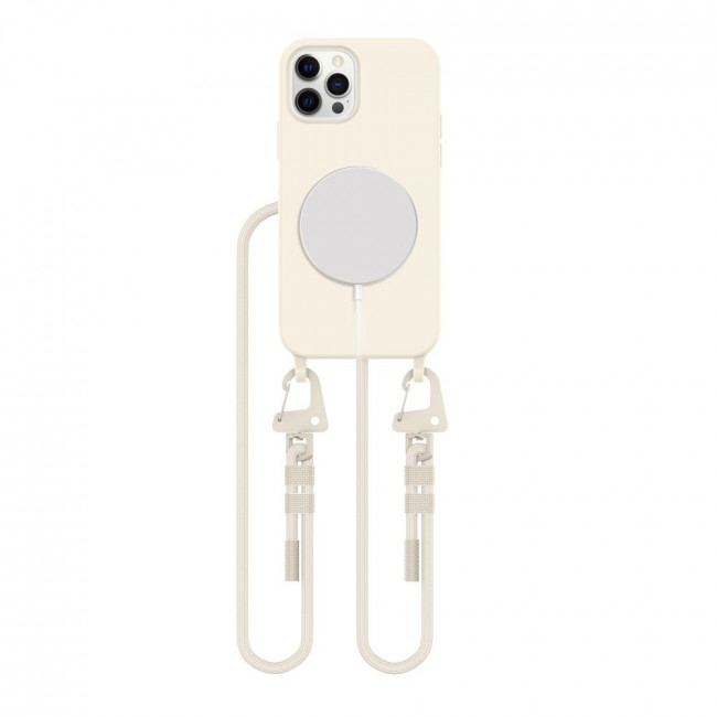 Tech-Protect iPhone 12 / iPhone 12 Pro MagNecklace - MagSafe Θήκη Σιλικόνης TPU με Pυθμιζόμενο Αποσπώμενο Κορδόνι - Cosmic Latte