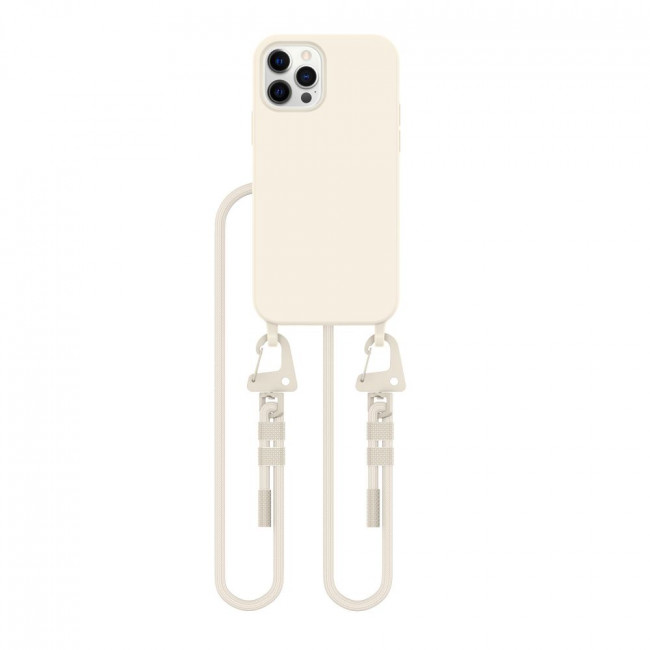 Tech-Protect iPhone 12 / iPhone 12 Pro MagNecklace - MagSafe Θήκη Σιλικόνης TPU με Pυθμιζόμενο Αποσπώμενο Κορδόνι - Cosmic Latte