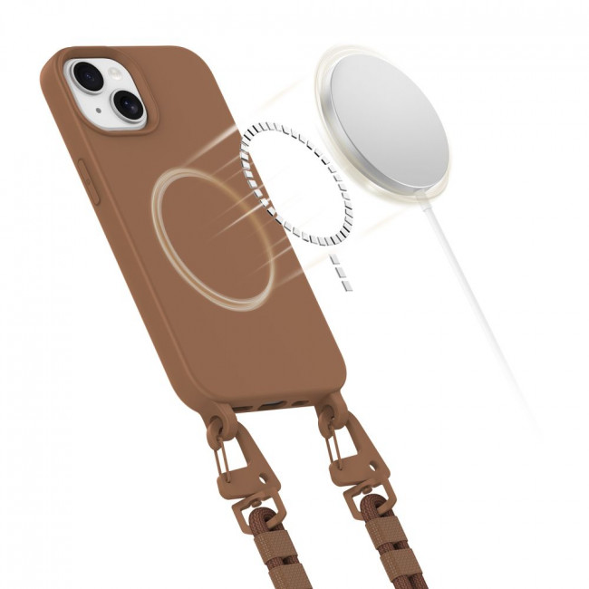 Tech-Protect iPhone 14 MagNecklace - MagSafe Θήκη Σιλικόνης TPU με Pυθμιζόμενο Αποσπώμενο Κορδόνι - Chocolate Brown