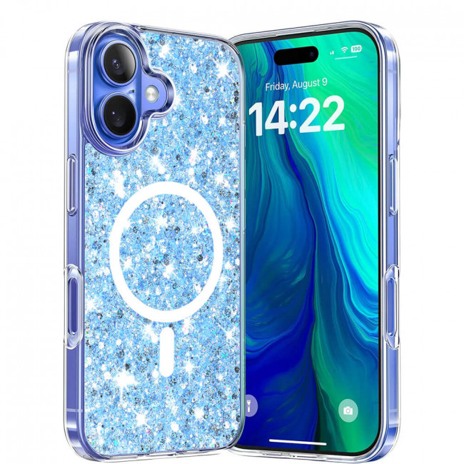 Techsuit iPhone 16 - MagSafe - Sparkly Glitter - Σκληρή Θήκη με Πλαίσιο Σιλικόνης - Blue