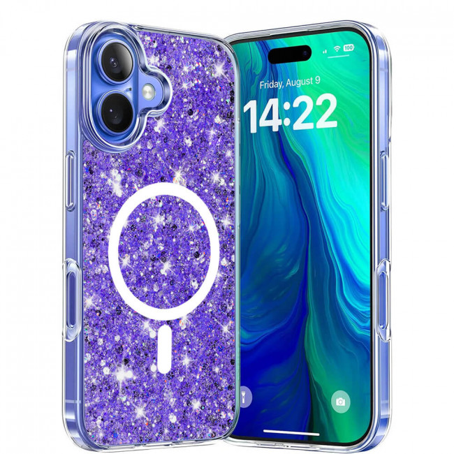 Techsuit iPhone 16 - MagSafe - Sparkly Glitter - Σκληρή Θήκη με Πλαίσιο Σιλικόνης - Purple