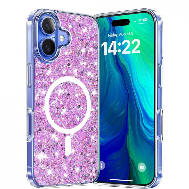 Techsuit iPhone 16 Plus - MagSafe - Sparkly Glitter - Σκληρή Θήκη με Πλαίσιο Σιλικόνης - Magenta