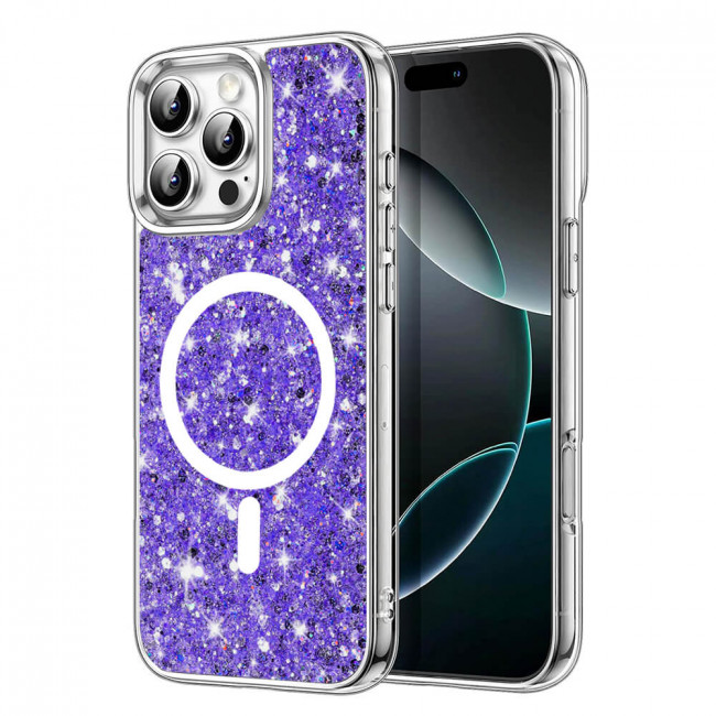 Techsuit iPhone 16 Pro - MagSafe - Sparkly Glitter - Σκληρή Θήκη με Πλαίσιο Σιλικόνης - Purple