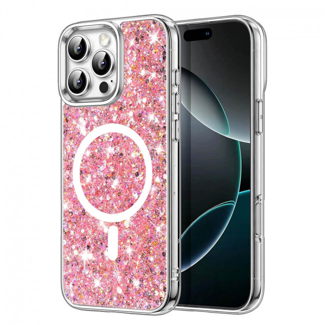 Techsuit iPhone 16 Pro Max - MagSafe - Sparkly Glitter - Σκληρή Θήκη με Πλαίσιο Σιλικόνης - Pink