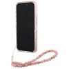 Guess iPhone 16 Plus - IML Flowers Allover Electro With Pearl Strap MagSafe - Σκληρή Θήκη με Πλαίσιο Σιλικόνης και Λουράκι - White / Pink - GUHMP16MHCPOFPP