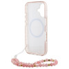 Guess iPhone 16 Plus - IML Flowers Allover Electro With Pearl Strap MagSafe - Σκληρή Θήκη με Πλαίσιο Σιλικόνης και Λουράκι - White / Pink - GUHMP16MHCPOFPP