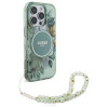 Guess iPhone 16 Pro - IML Flowers With Pearl Strap MagSafe - Σκληρή Θήκη με Πλαίσιο Σιλικόνης και Λουράκι - Green - GUHMP16LHFWBRCESN