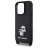 Karl Lagerfeld iPhone 16 Pro - Saffiano Karl and Choupette Metal Pin CBDY Strap - Σκληρή Θήκη με Επένδυση Συνθετικού Δέρματος με Πλαίσιο Σιλικόνης και Λουράκι - Black - KLHCP16LSAKCPBK