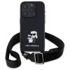 Karl Lagerfeld iPhone 16 Pro - Saffiano Karl and Choupette Metal Pin CBDY Strap - Σκληρή Θήκη με Επένδυση Συνθετικού Δέρματος με Πλαίσιο Σιλικόνης και Λουράκι - Black - KLHCP16LSAKCPBK