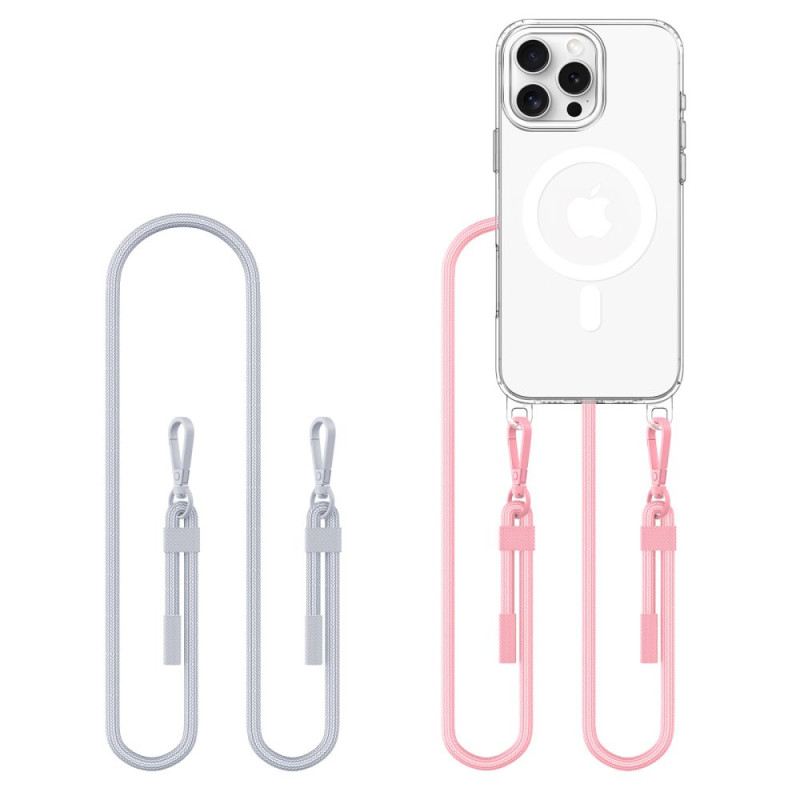 Tech-Protect iPhone 16 Pro Flexair Chain MagSafe Σκληρή Θήκη με Πλαίσιο Σιλικόνης και 2 Λουράκια - Διάφανη - Grey / Pink