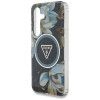 Guess Samsung Galaxy S25 - Glitter Flowers Triangle Buttons MagSafe - Σκληρή Θήκη με Πλαίσιο Σιλικόνης - Black - GUHMS25SHFLPEDK