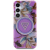 Guess Samsung Galaxy S25 - Glitter Flowers Triangle Buttons MagSafe - Σκληρή Θήκη με Πλαίσιο Σιλικόνης - Purple - GUHMS25SHFLPEDU