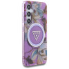 Guess Samsung Galaxy S25 - Glitter Flowers Triangle Buttons MagSafe - Σκληρή Θήκη με Πλαίσιο Σιλικόνης - Purple - GUHMS25SHFLPEDU