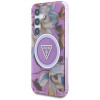 Guess Samsung Galaxy S25 - Glitter Flowers Triangle Buttons MagSafe - Σκληρή Θήκη με Πλαίσιο Σιλικόνης - Purple - GUHMS25SHFLPEDU