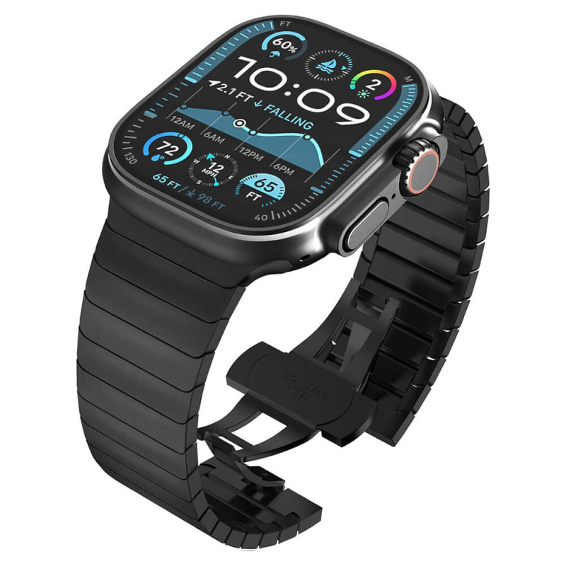 Techsuit Λουράκι Apple Watch 2 / 3 / 4 / 5 / 6 / 7 / 8 / 9 / 10 / SE / SE 2 / Ultra / Ultra 2 - 42 / 44 / 45 / 46 / 49 mm Watchband W012 Μπρασελέ από Ανοξείδωτο Ατσάλι - Black