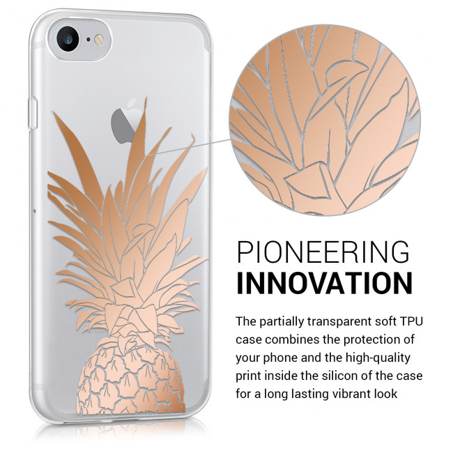 KW iPhone SE 2022 / SE 2020 / 7 / 8 Θήκη Σιλικόνης TPU Design Pineapple Shrub - Rose Gold - Διάφανη - 39466.32