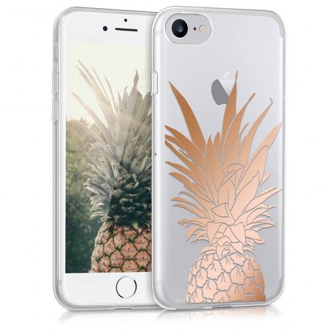 KW iPhone SE 2022 / SE 2020 / 7 / 8 Θήκη Σιλικόνης TPU Design Pineapple Shrub - Rose Gold - Διάφανη - 39466.32