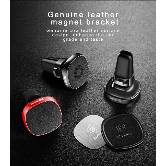 Baseus Privity Pro Air Vent Magnetic Car Mount Holder for Smartphones / iPhones - Μαγνητική Βάση Αυτοκινήτου Αεραγωγού με Δέρμα - Black - SUMQ-PR01