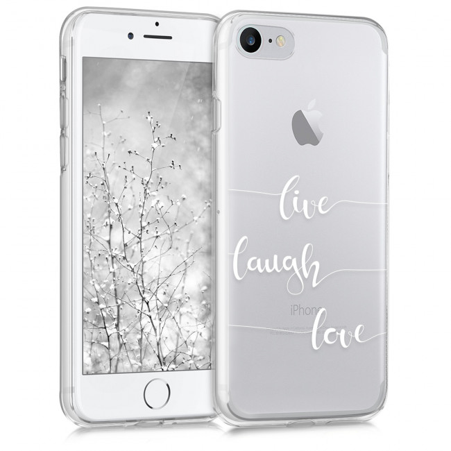 KW iPhone SE 2022 / SE 2020 / 7 / 8 Θήκη Σιλικόνης TPU Design Live Laugh Love - White - Διάφανη - 41448.15