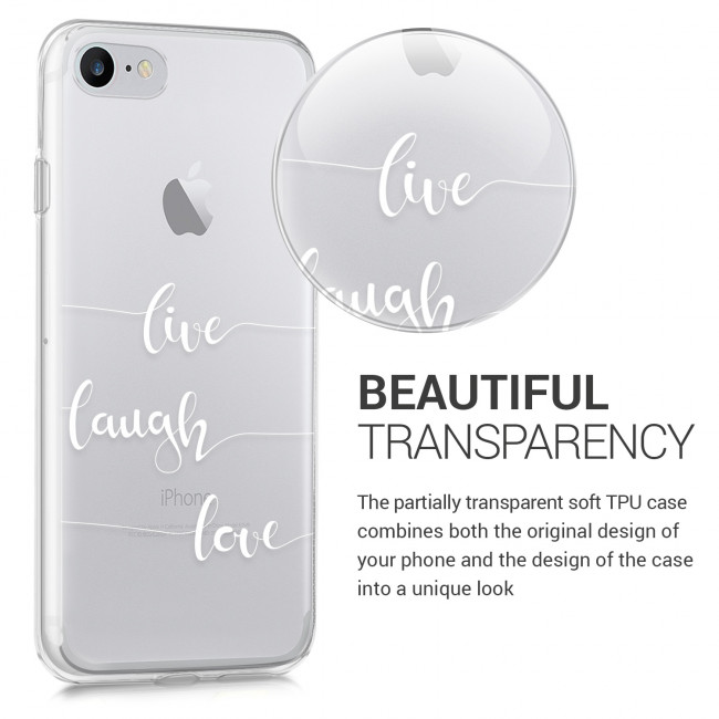 KW iPhone SE 2022 / SE 2020 / 7 / 8 Θήκη Σιλικόνης TPU Design Live Laugh Love - White - Διάφανη - 41448.15