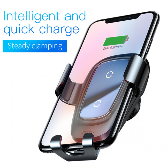 Baseus Metal Wireless Charger Gravity Air Vent Car Holder - Universal Βάση Αυτοκινήτου Αεραγωγού με Ασύρματη Φόρτιση Qi Charge - Tarnish - WXYL-B0A