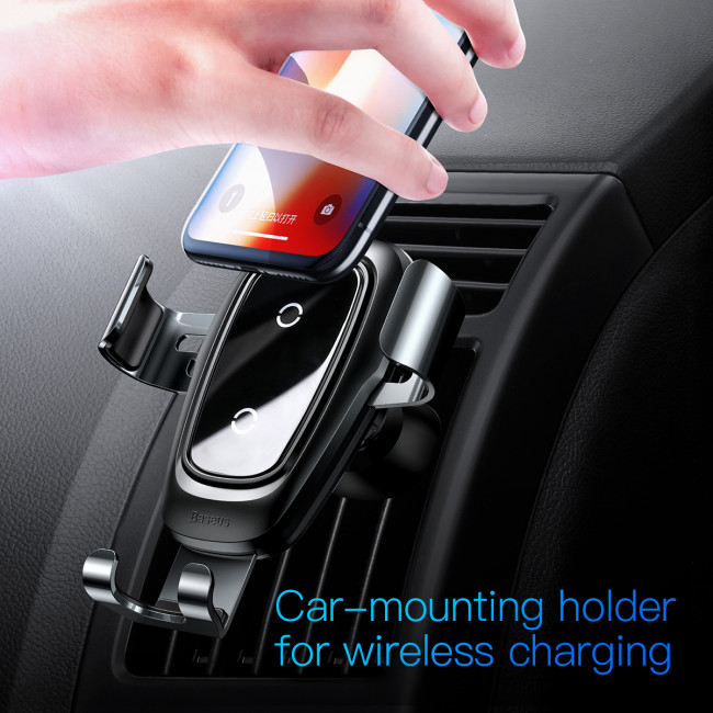 Baseus Metal Wireless Charger Gravity Air Vent Car Holder - Universal Βάση Αυτοκινήτου Αεραγωγού με Ασύρματη Φόρτιση Qi Charge - Tarnish - WXYL-B0A