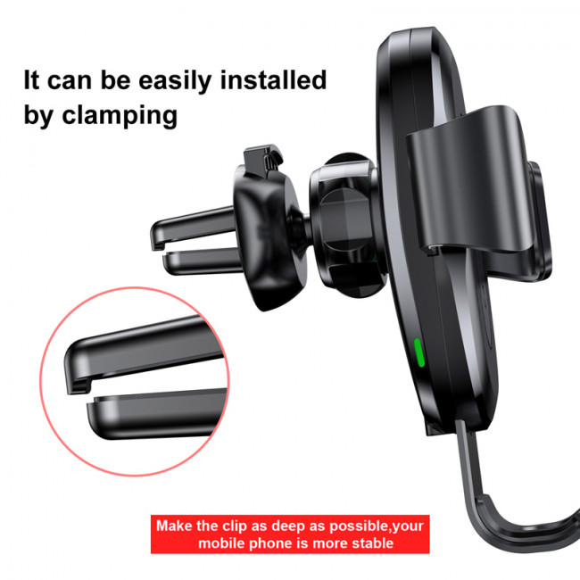 Baseus Wireless Charger Gravity Air Vent Car Holder - Universal Βάση Αυτοκινήτου Αεραγωγού με Ασύρματη Φόρτιση Qi Charge - Black - WXYL-01