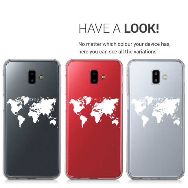 KW Samsung Galaxy J6 Plus 2018 Θήκη Σιλικόνης TPU Design World Map - White - Διάφανη - 46447.03