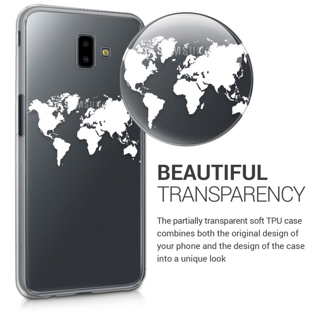 KW Samsung Galaxy J6 Plus 2018 Θήκη Σιλικόνης TPU Design World Map - White - Διάφανη - 46447.03