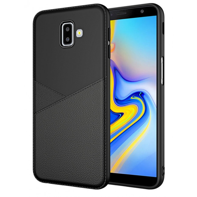 OEM Samsung Galaxy J6 Plus 2018 Θήκη Σιλικόνης TPU με Δερμάτινη Όψη Luxury Leather - Black