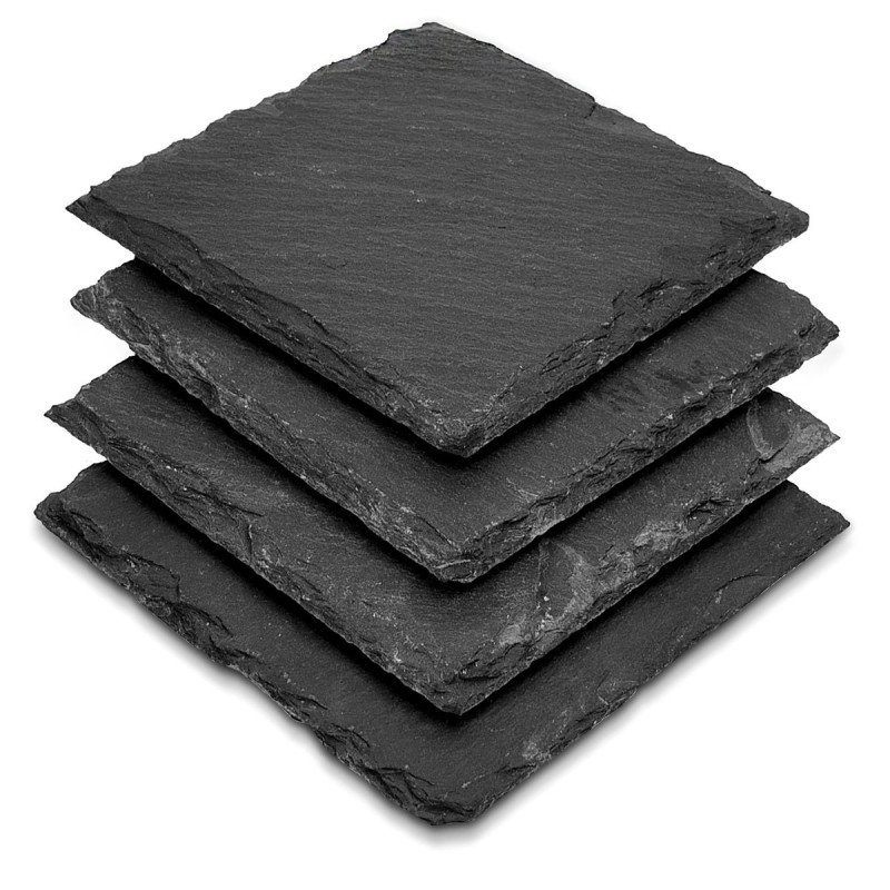 Navaris Natural Slate Glass Coasters Σετ με 4 Τετράγωνα Σουβέρ από Σχιστόλιθο - Grey Stone - 42181