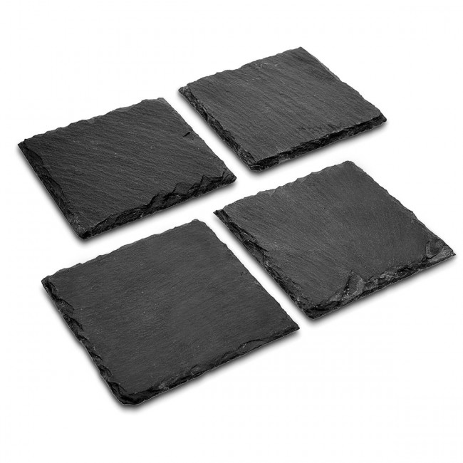 Navaris Natural Slate Glass Coasters Σετ με 4 Τετράγωνα Σουβέρ από Σχιστόλιθο - Grey Stone - 42181