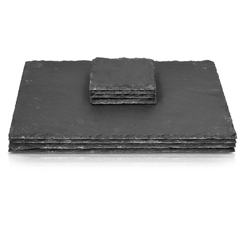 Navaris Slate Placemat and Coaster Σετ με 4 Πιατέλες και 4 Σουβέρ από Σχιστόλιθο - Grey Stone - 41701