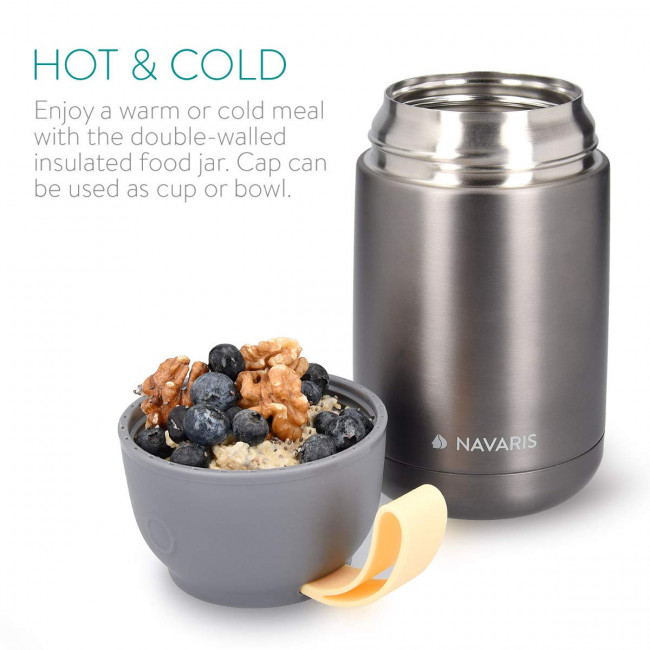 Navaris Vacuum Insulated Food Jar Θερμός από Ανοξείδωτο Ατσάλι με Καπάκι-Δοχείο Για Φαγητό - 650ml - Dark Gray - 47325.2.19